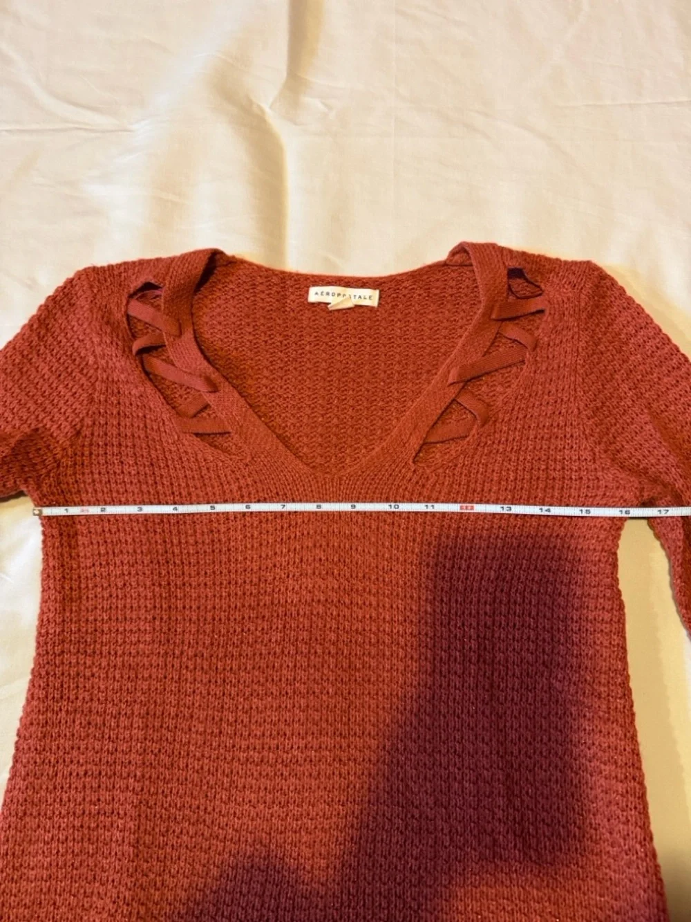 Aeropostale Burnt Orange Knit V-Neck Sweater size S - Picture 7 of 9